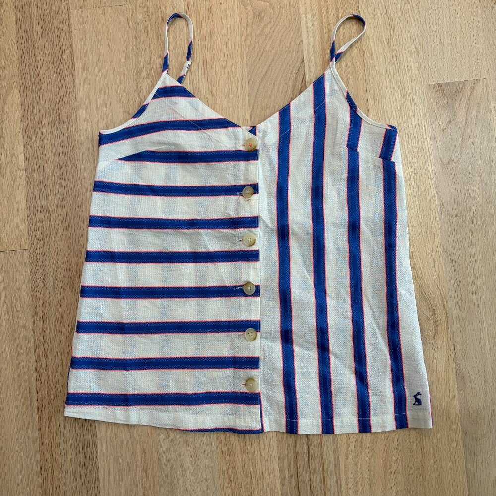 Joules Carper Stripe Linen-Blend Button Camisole Top | Size 4